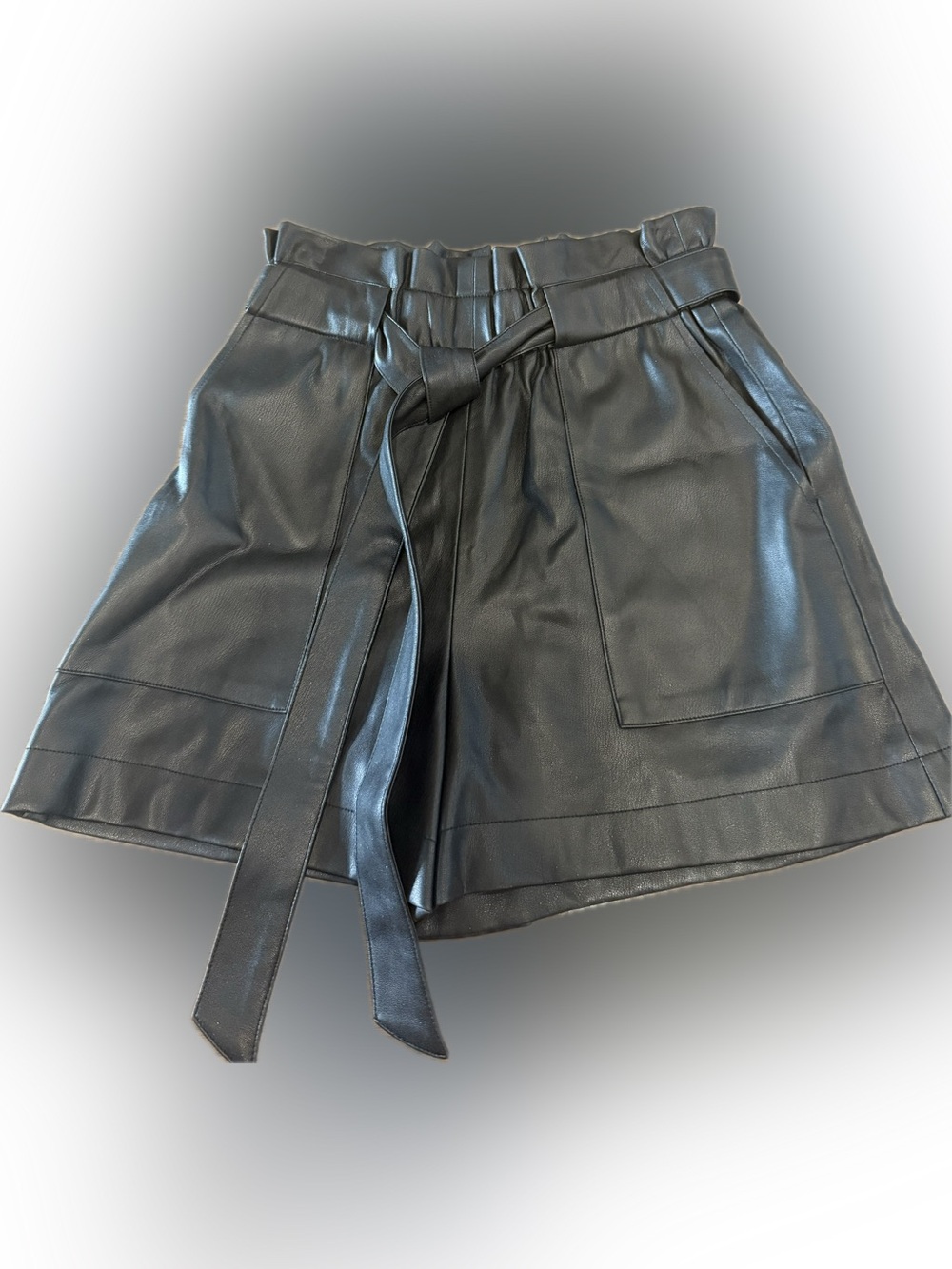 Zara Black Faux Leather Paperbag Waist Shorts with Tie Belt
